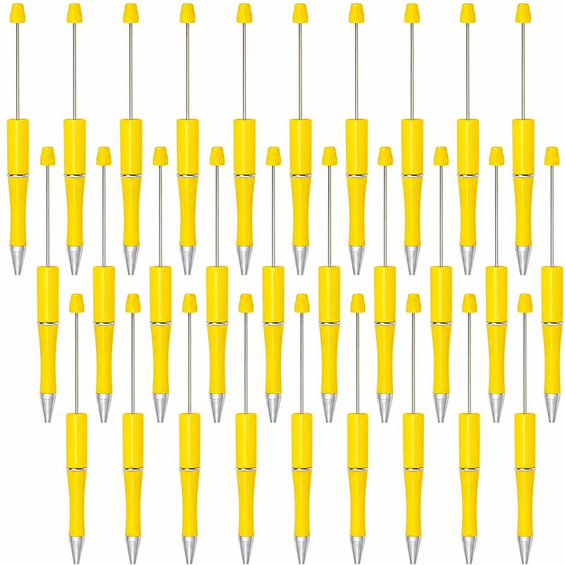 50 Pcs Plastic Beadable Pen Bulk Kit 50 Bead Ballpoint Shaft Black Ink Beaded Pens with 50 Refills for DIY Making Christmas Holiday Gift for Youngers Student Office