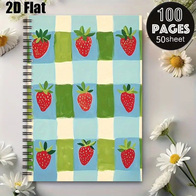 1 Spiral Notebook 5.7x8.26 Inch, Cute Strawberry Plaid Design, Aesthetic Notebook, Lined Pages, Durable Coil Binding, Perfect for Summer Camp Journal, Travel Notes, Daily Planner, Back to School Gift