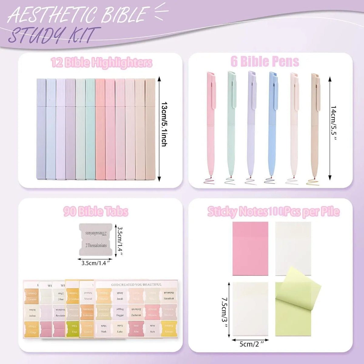 Bible Journaling Kit, Bible Study Supplies Set, Including Bible Highlighters & Bible Tabs Set & Smooth Bible Pens & Pads Sticky Notes, School Supplies, Writing Supplies, Writing Materials