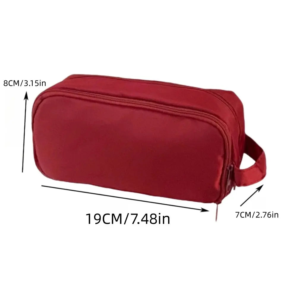 Large Capacity Solid Color Pencil Case with Handle, Nylon Fabric Multi-Layer Pen Bag, Stationery Storage Pouch for School Students, Office Supplies