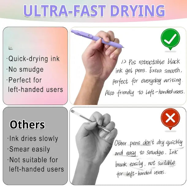 12 Pcs 0.5mm Fine Point Gel Pens, Quick-Dry No-Smudge, Smooth-Writing Comfortable Grip, Cute Black Ink Pens for Journaling, School Supplies, Office Accessories