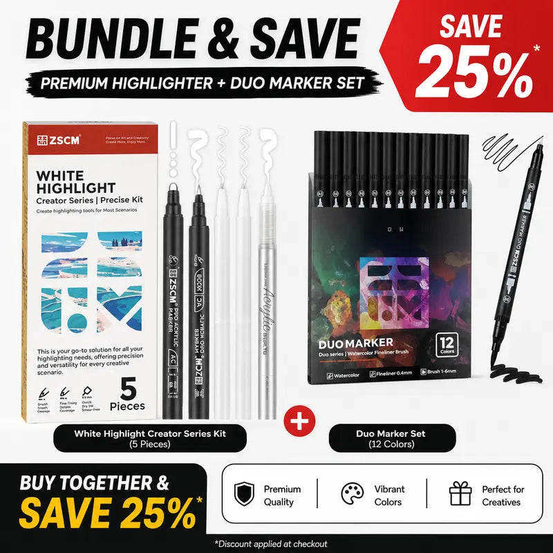 ZSCM Acrylic Markers Set - White, Gold, Black Fine Tip Opaque Ink Archival High Precision Gel Pens, Craft Supplies for Adults, Back to School Haul for College High School Office Art Projects