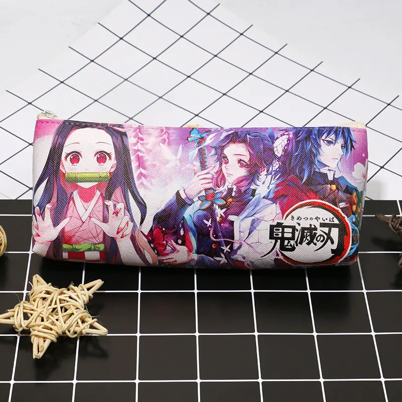 Demon Slayer Anime Cute Pencil Pouch Stationery Kit - 20pcs Pink Study Supplies, Aesthetic School Character Art Print Cartoon Zipper Bag (Luggage & Bag Accessories)
