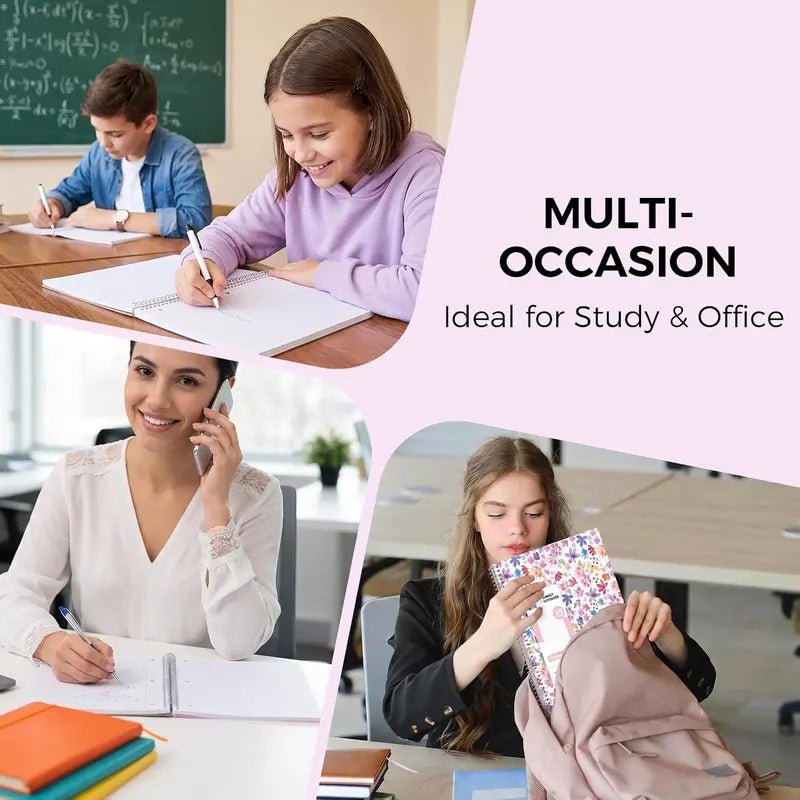 8"x10.5" Spiral Notebook - College Ruled 100 Sheets, 1 Subject Notebook for School & Office, 3-Hole Punched Paper, Floral Design