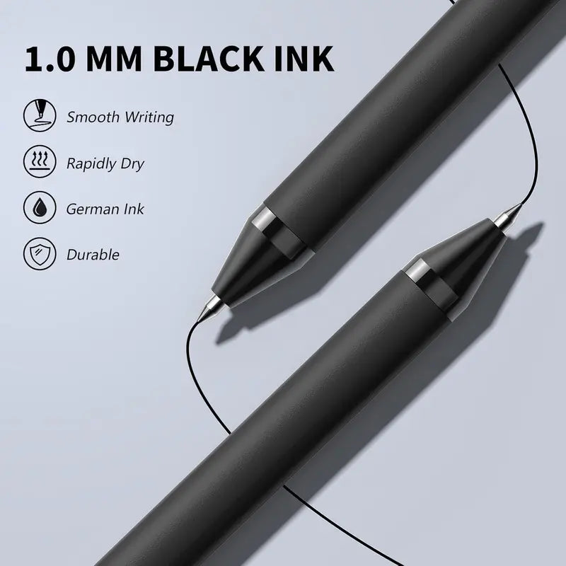 50 Pack Black Ink Pens - Bulk 1.0MM Medium Point Ballpoint Pens with German Ink for Smooth Writing No Bleed Retractable Design Ideal for Office & School