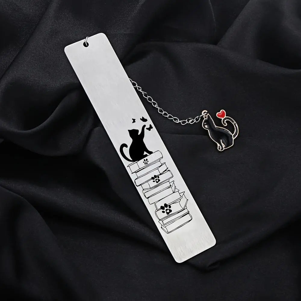 Cartoon Cat & Book Design Bookmark, 1 Count Stainless Steel Bookmark with Butterfly Pendant, Creative Bookmark for Teacher & Students, Book Accessories