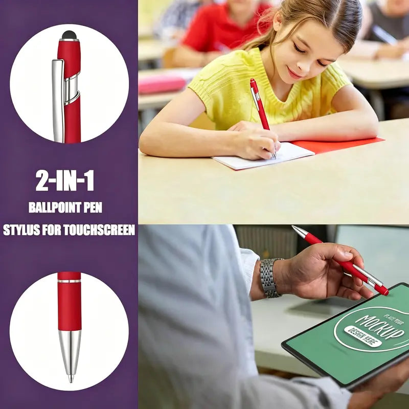 24/12 Pcs Ballpoint Pen Set with Stylus Tip 1.0 mm Metal Pens for Touch Screens 2 in 1 Black Ink Pens Ideal for Office Family Friends Christmas Party Gifts Hand Tools Kits Summervibes