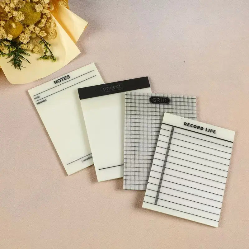 4pcs New Printed Post-It Notes Planner Set, Grid Sticky Notes & Semi-Transparent Waterproof Stickers, Daily Messages, Writing, Tracing, Reminders, Organization, Grid Notepad, Home Office, Office Stationery Supplies