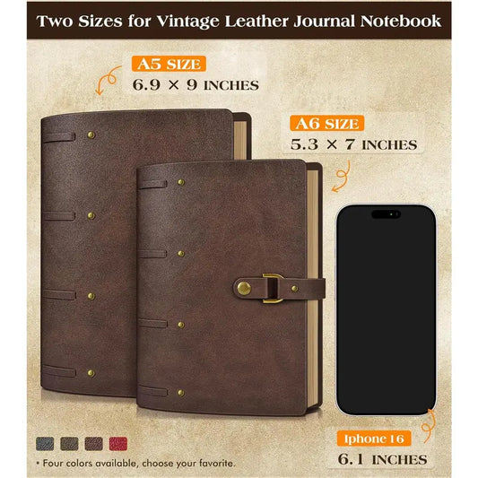 Leather Journal Notebook, A5 Size 6.9 x 9 inches 260 Pages Refillable  Travel Notebook with  Box, 100 GSM Thick Lined Paper Journal Writing Diary Note Taking for Men and Women - Brown