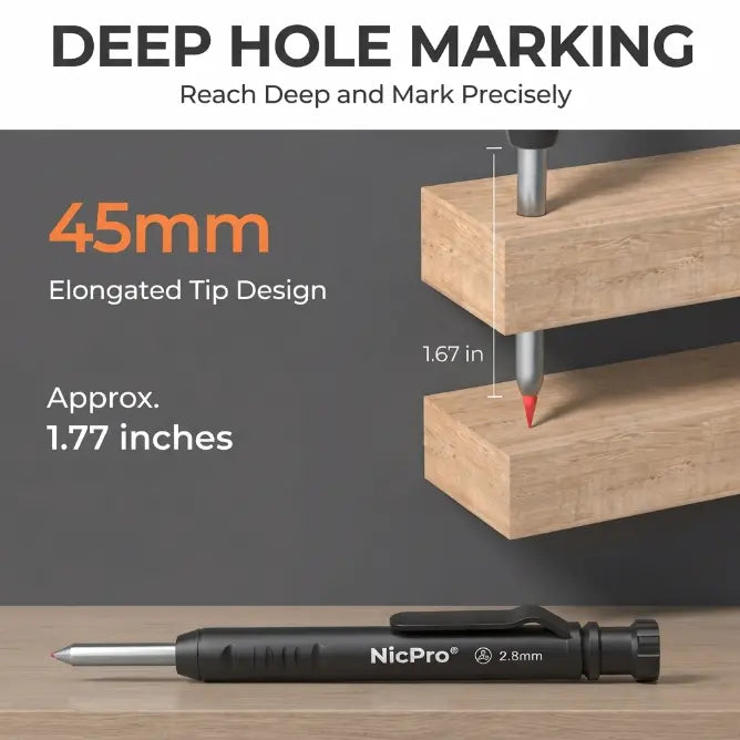 Nicpro 6-Pack New Portable Precise Tip Carpenter Mechanical Pencils Set - Heavy Duty for Woodworking, Construction, with Sharpener, Case, Deep Hole Tip Marker, 52 Refills (Office Stationery Writing Tool)