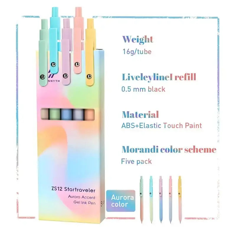summerwins 5-Pack Rainbow-Hues Minimalist Retractable Gel Pens - Carbon Ink, Gel Ink Tips, Smudge-Proof, Smooth-Writing, Quick-Drying, Multi Purpose Pens, Office Stationery Supplies, Cool Office Stuff, Ideal for Left-Handed Writers, Back to School
