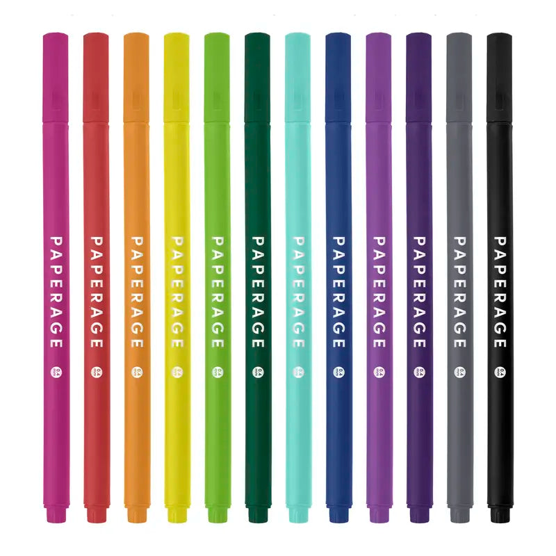 PAPERAGE Felt Tip Fine Liner Pen Set - Smooth Metal Nib, Precise Lines, Office Stationery for Writing, Bullet Journaling, Back to School & Learning Supplies
