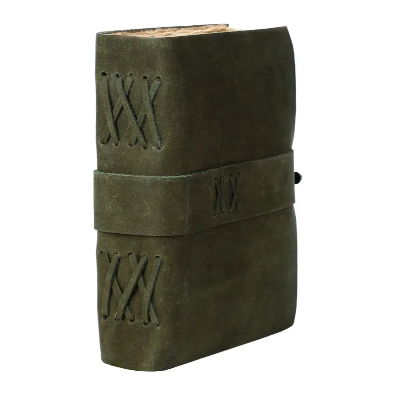 Handcrafted Dark Green Vintage Leather Journal with Lock – 200 Pages Deckle Edge Paper