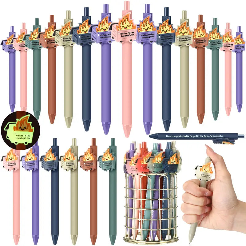Gejoy 12/30 Halloween Luminous Dumpster Fire Pens Gifts Halloween Funny Ballpoint Pen for Student Teacher Classroom Reward Emotional Support Gifts for Healthcare Coworkers White Elephant Party Favors Office Supplies Employee Appreciation Gift