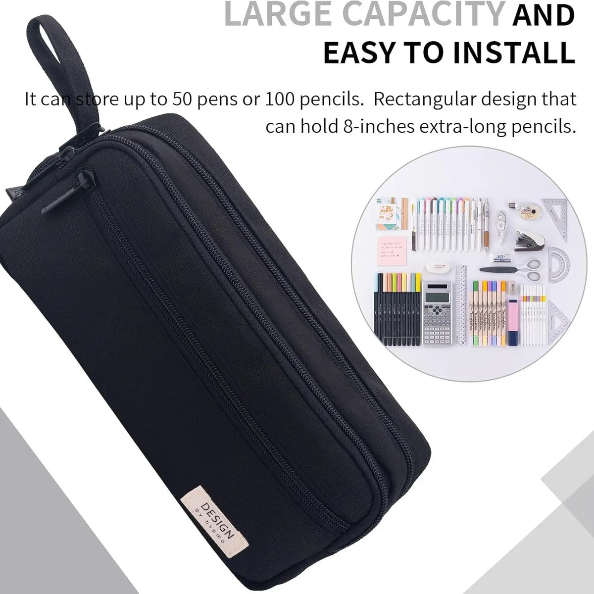 Large Capacity Pencil Case with Zipper, Multi-Layer Pen Bag, Durable Canvas School Supplies Stationery Storage Bag for School Office Travel