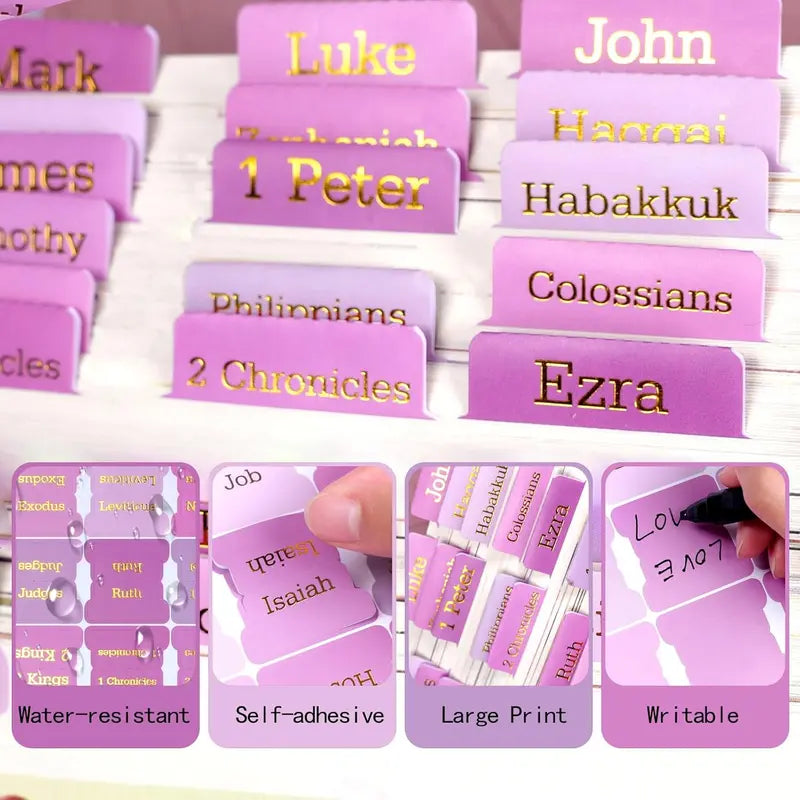 Women's Pink Catholic Bible Index Tabs - Gold Foil Embossed Text, Large Print, Laminated, High Readability, Practical Addition for Organizing Your Bible, Devotionals, Study Sessions, All Seasons