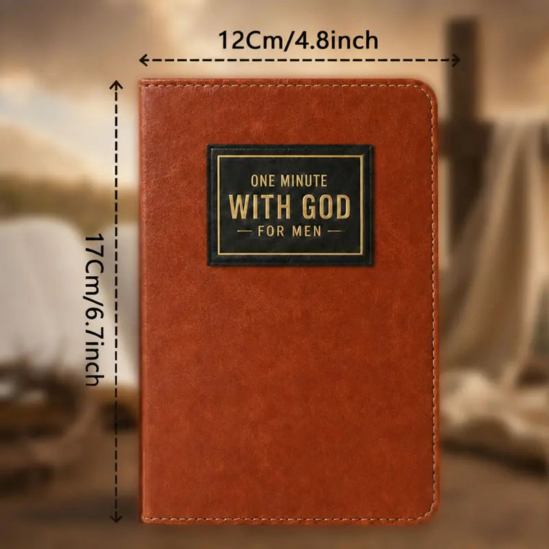 Brown Faux Leather 1-Minute With God Devotional Journal Set - 365 Devotions, Compact, Christian Prayer & Reflection Notebook, Inspire Your Mornings, Daily Guidance, Christmas Holiday Birthday Gift for Men & Women