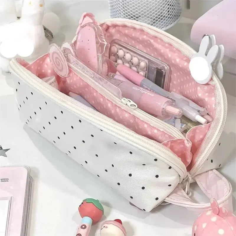 Polka Dot Shell Shape Zippered Pouch - Large-Capacity Multi-Layer Back to School Essential, Cute School Supplies, Portable Girls' Cosmetic Organizer, Teens’ Gift Pick for Holiday Birthdays