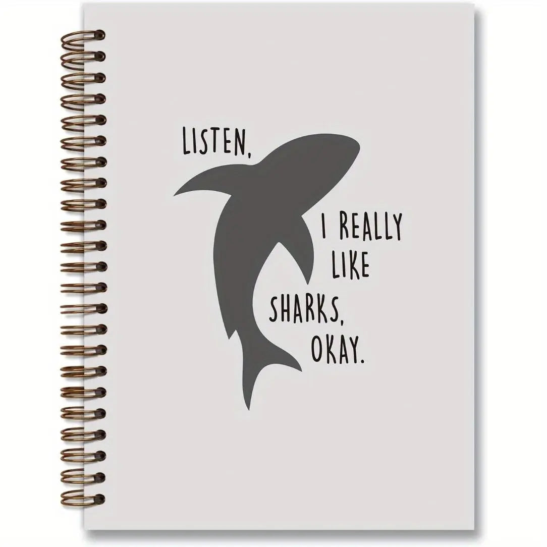 Cute Shark Pattern Spiral Notebook Journal, 1 Count Funny Hardcover College Ruled Spiral Notebook, College School Supplies, Shark Gifts for Shark Lovers, Spiral Bound Notepad, Writing Stationery, Office Stationery Supplies, Funny Notebooks