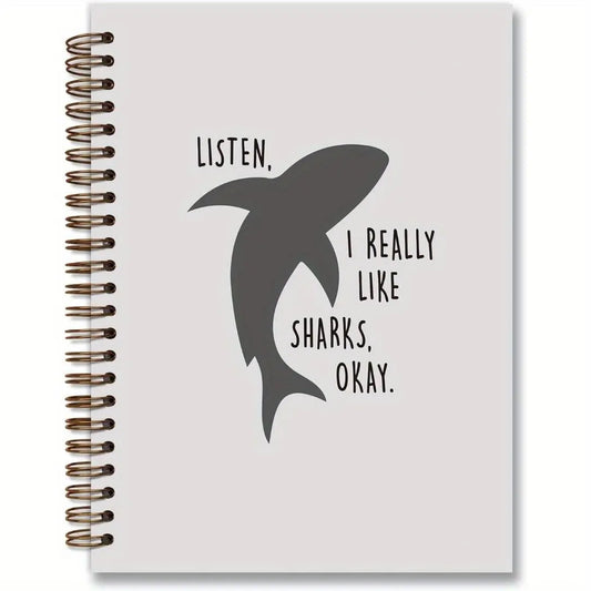 Cute Shark Pattern Spiral Notebook Journal, 1 Count Funny Hardcover College Ruled Spiral Notebook, College School Supplies, Shark Gifts for Shark Lovers, Spiral Bound Notepad, Writing Stationery, Office Stationery Supplies, Funny Notebooks