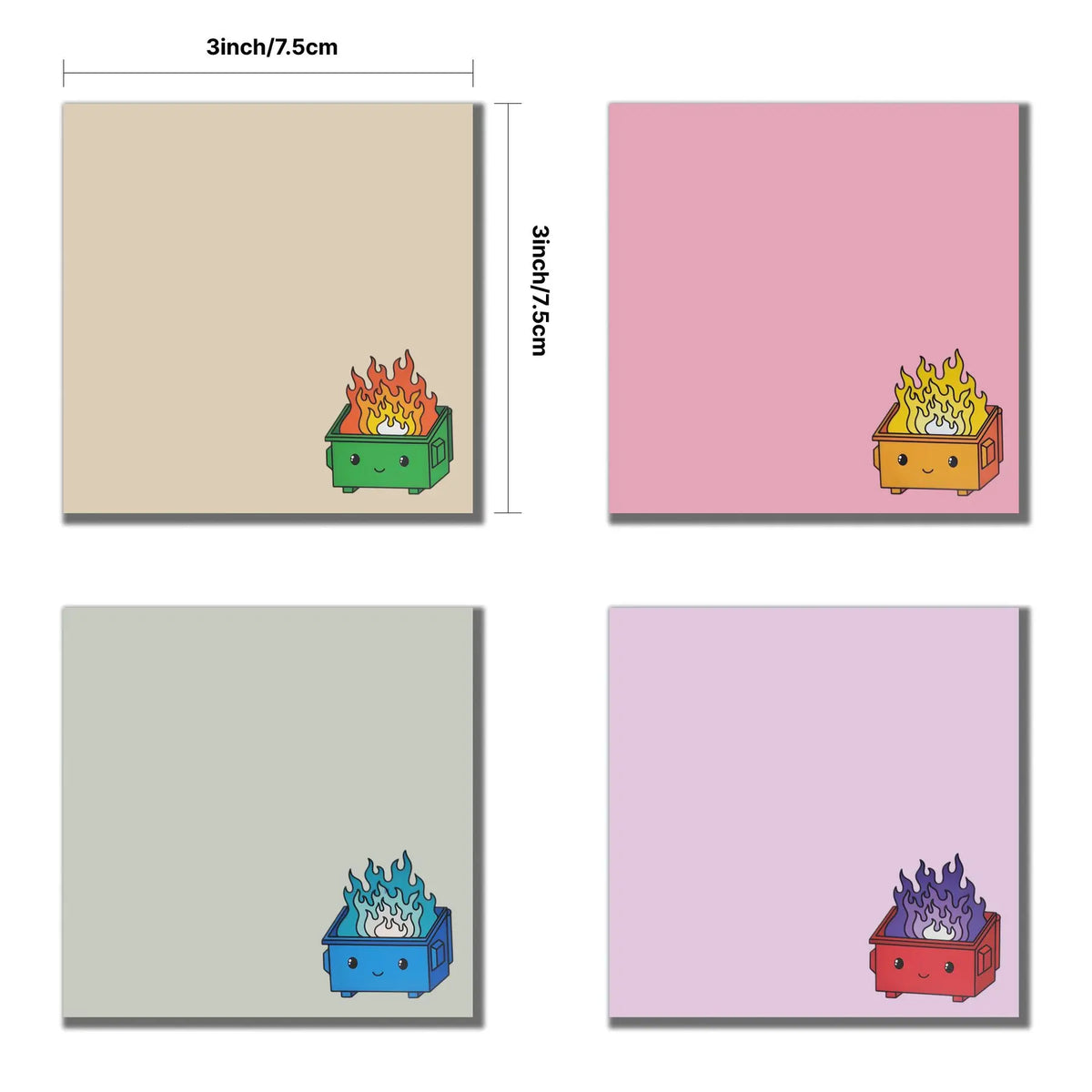 Dumpster Fire Sticky Note, 4 Counts/set Cartoon Sticky Note, Adhesive Note Pad for School Office Home Supplies Students Teachers Gift, Sticky Notes Set