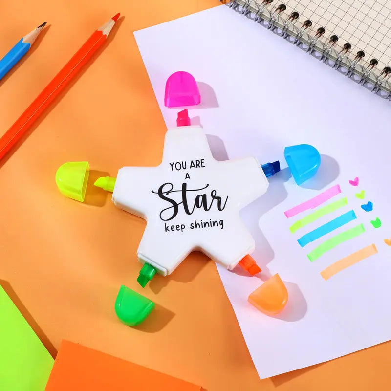 10/20/30 Sets 5-in-1 Vibrant Fluorescent Ink Writing Motivational Star Highlighters with "You're a Star" - First Day of School Gifts for Students, Classroom Rewards, Birthday Party Favors