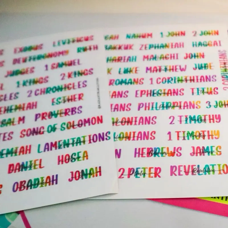 Books of the Bible Header Clear Vinyl Sticker Labels Easy To See Personalization Adhesive for Bible Collection