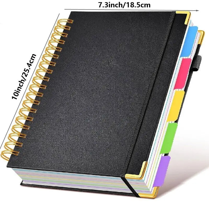 Hardcover Spiral Notebook with Removable Dividers Tabs, 300 Pages Leather 5-Subject 8 x 10-Inch Large Format Notebook for Work, School, Note-Taking, Travel Diary, Study Notebook Spiral Journal Hardcover Notebooks Stationery