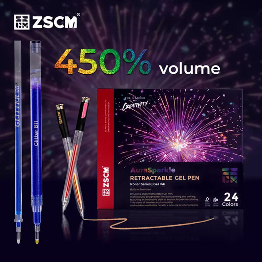 ZSCM AuraSparkle Retractable Glitter Gel Pens - 12 Colors, 1 mm Fine Point, Smooth Writing, Glitter Ink with Metallic Sparkles, Glamorous Art Supplies for Adult Artists & Enthusiasts, Office Stationery for Note-Taking, Back to School Supplies