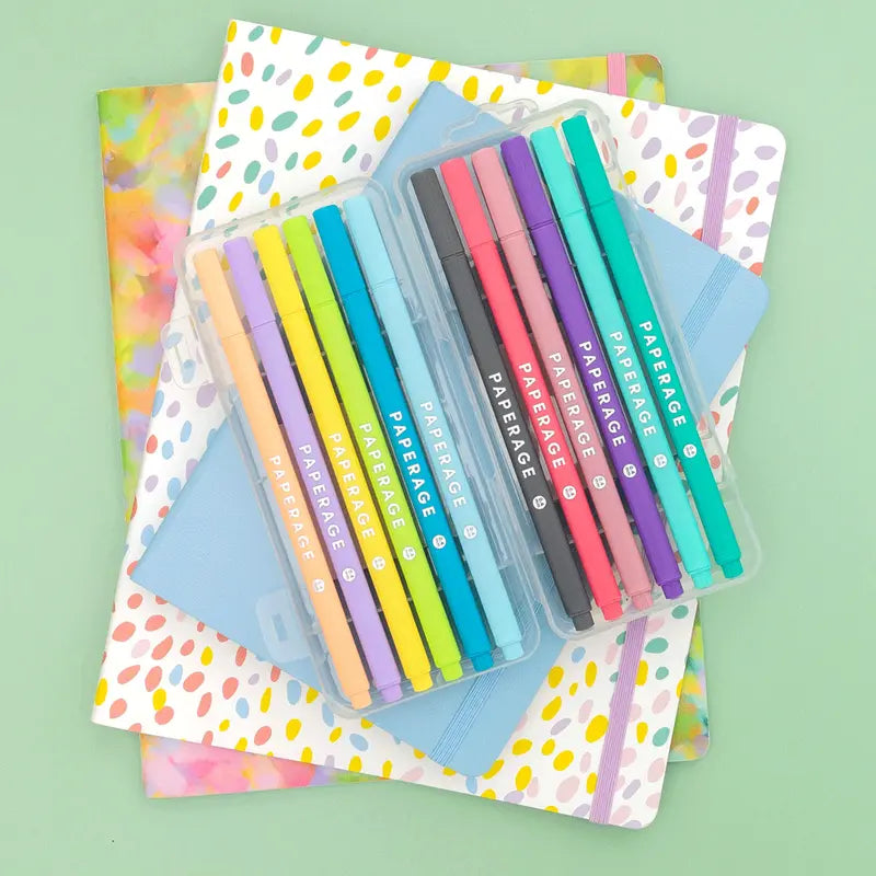 PAPERAGE Felt Tip Fine Liner Pen Set - Smooth Metal Nib, Precise Lines, Office Stationery for Writing, Bullet Journaling, Back to School & Learning Supplies