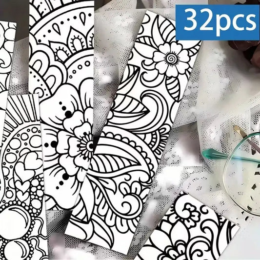 32pcs Mandala Coloring Bookmarks Suitable for Adults, DIY Coloring Pages, Unique, Creative Designs, Vibrant patterns, Thoughtful Book Lover Gifts, Functional Page Markers for Books, Ideal for Teachers, Students, Coloring Enthusiasts, Relaxing