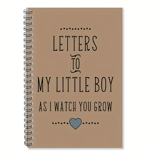 1Pc "Letter to My Little Boy" Spiral Coil Blank Paper Notebook, Journals for Writing - Blank Journal - 100 pages, 5x7 inches, beige cover with heart-shaped design, perfect for new moms' baby party gifts, perfect for journaling, planning