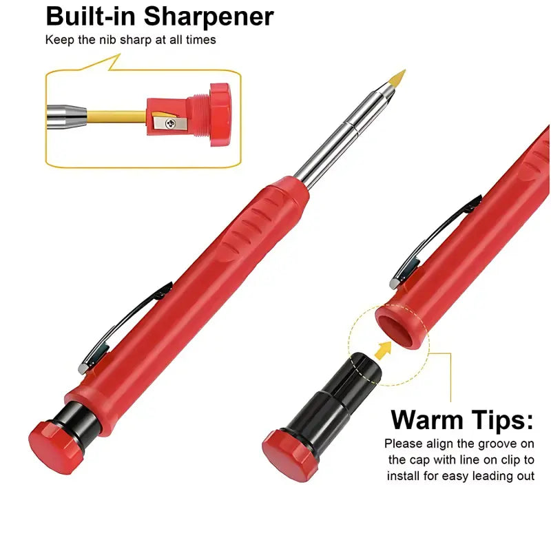 2/6Pcs Carpenter Pencils with 36 Pcs 2.8mm Refills Long Nosed Deep Hole Mechanical Pencil Construction with Built in Sharpener for Woodworking Drafting Architect Tool Mechanical Drawing Pencils, Drawing Supplies