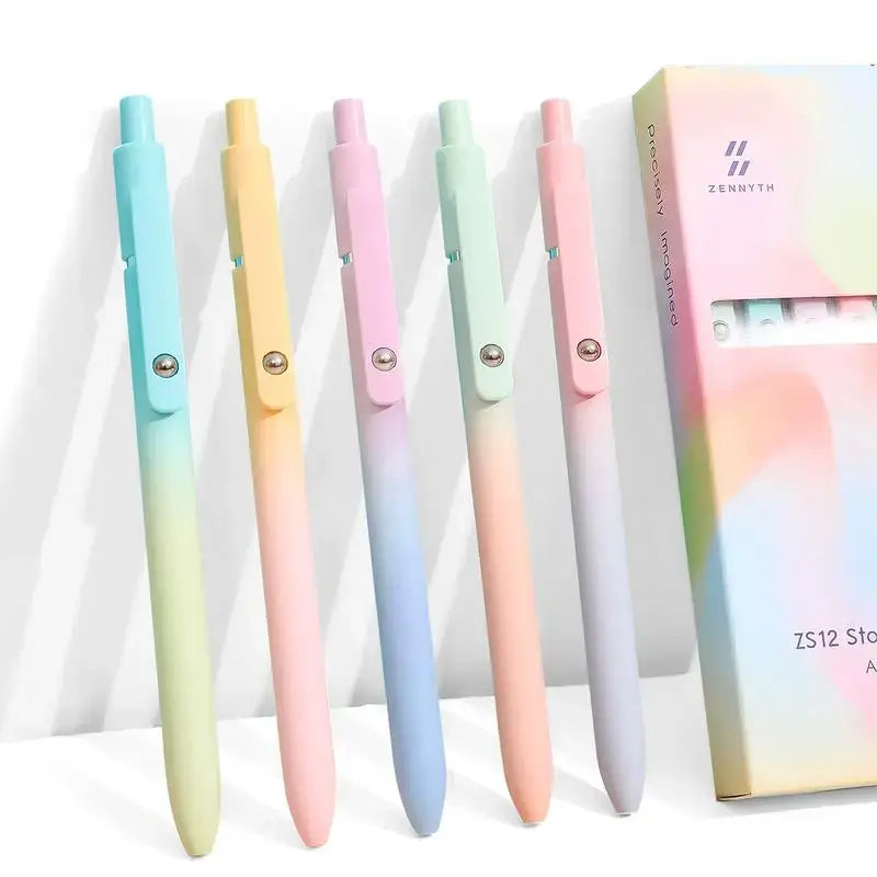 summerwins 5-Pack Rainbow-Hues Minimalist Retractable Gel Pens - Carbon Ink, Gel Ink Tips, Smudge-Proof, Smooth-Writing, Quick-Drying, Multi Purpose Pens, Office Stationery Supplies, Cool Office Stuff, Ideal for Left-Handed Writers, Back to School