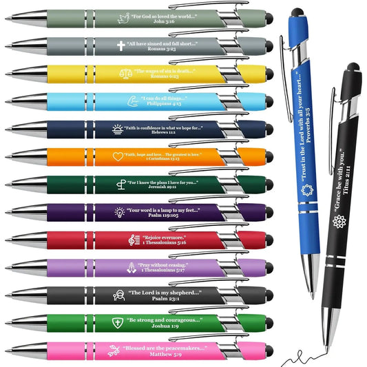 15 Pack Bible Verse Pens, Christian Inspirational Retractable Ballpoint Pens with Religious Scripture Quotes & Symbols, Smooth Writing Black Pens for Church, Gifts for Christians, Motivational Pen, Multicolor Writing Stationery