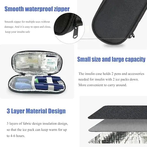 Insulin Pen Cooler Travel Case with TSA Approved Ice Packs,Diabetic Medication Insulated Cool Organizer,Insulin Pen and Other Diabetic Supplies, for the Daily Life and Trip Black
