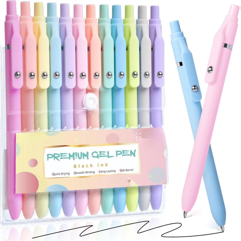 12 Pcs 0.5mm Fine Point Gel Pens, Quick-Dry No-Smudge, Smooth-Writing Comfortable Grip, Cute Black Ink Pens for Journaling, School Supplies, Office Accessories
