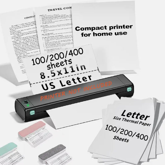 SJPACK Colorwing 8.5"x11" (297mm) BPA-Free Inkless Thermal Printer Paper, 100/200/400/500 Sheets, Compatible with M08F MT800 PJ762 PJ763MFi, Compact & Ready to Use Office Supplies for Portable Reports, Invoices