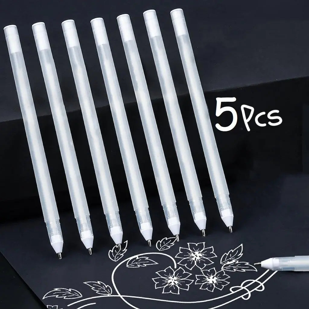 White Marker Pens (5 Counts), Portable White Gel Pen Set, Writing & Drawing for Students, Office, School, Home, Fine Tip Markers, Fine Point Pens