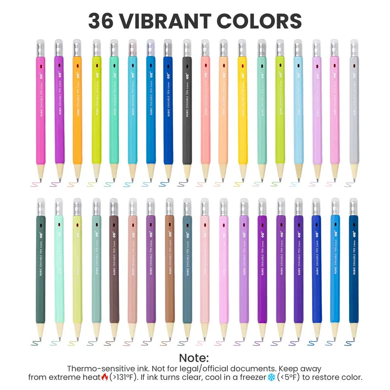 iiGEN RUBIC 36-Color Erasable Gel Pens Set - 0.6mm Retractable Pens, Smooth Writing, Heat-Sensitive Erasable Ink, Colorful Pens for Journaling, Drawing & Planning
