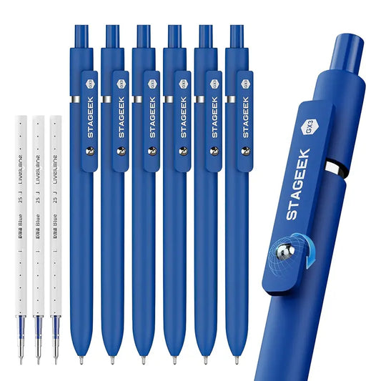 [Back to School Shopping] STAGEEK Blue Handwriting Pen Set with Retractable Fine Nibs, 6Pcs Quick Dry Blue Ink Pens (0.5mm & 0.7mm) + 3 Extra Refills, Nurse Creative Stationery Supplies for School, Office