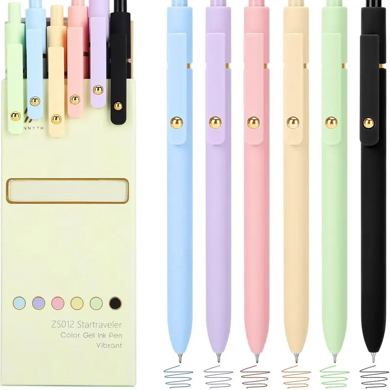 Ddaowanx 6Pcs 6-Color 0.5mm Fine Point Retractable Gel Pens, Fine Writing Office & School Stationery, Women Gift Set for Sketching, Teens' Stuffers, Kids