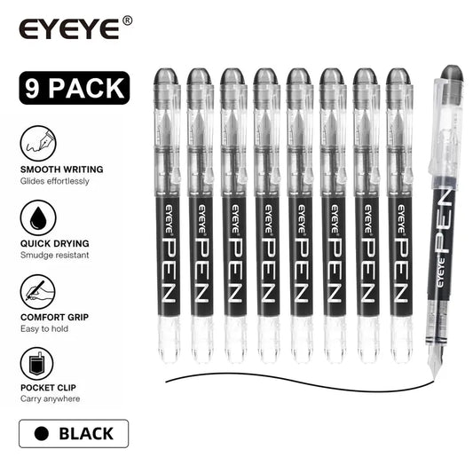 EYEYE Disposable Fountain Pens, 9-Pack Assorted Pack Color-Coded Pens & Refills with Fine Tip, Smooth Flow Stainless Steel-Quality Ink for Journalers