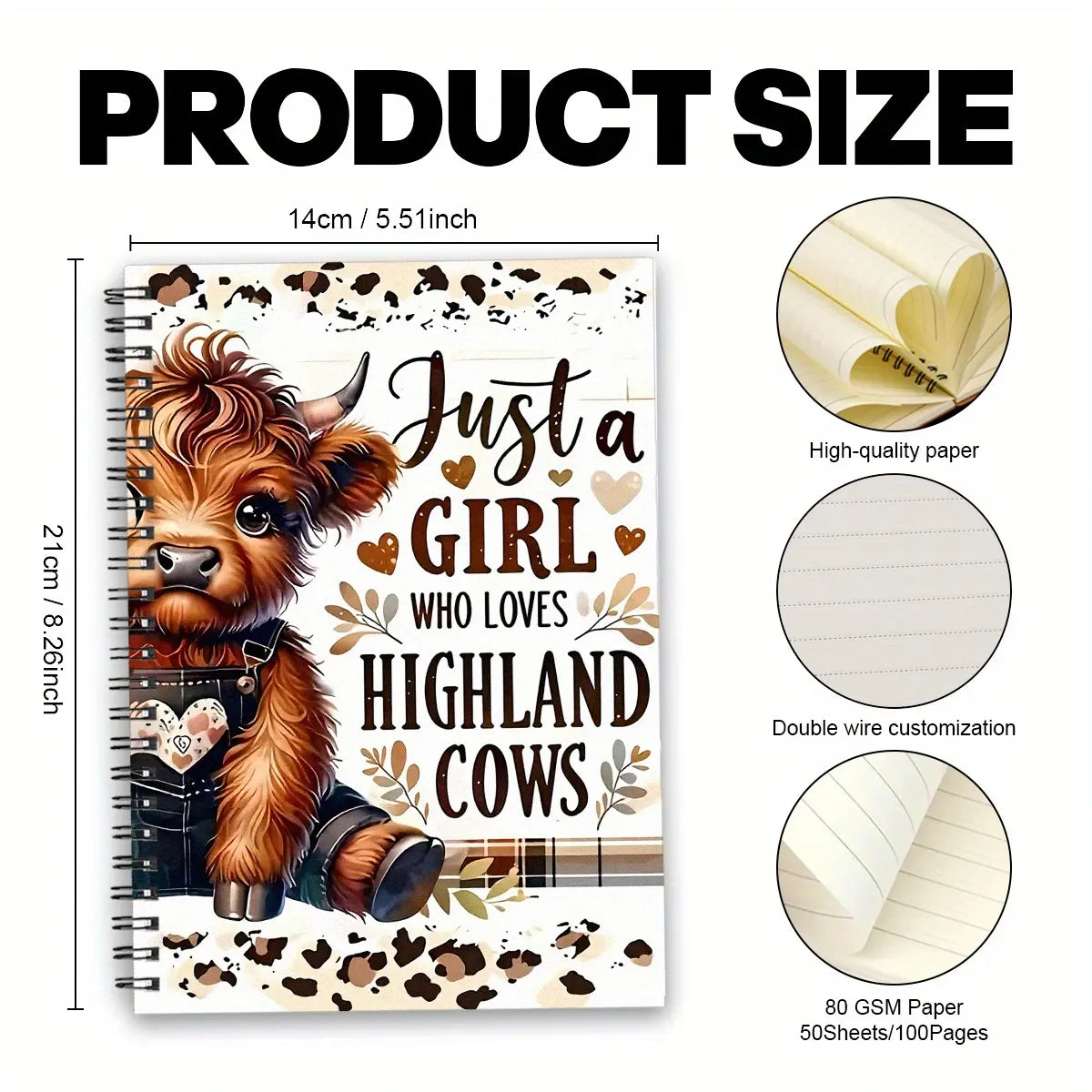 1pc Cute Highland Cow Themed Spiral Notebook: Humorous and Fun To Do List, Daily Planner, and Meeting Notes Perfect Gift for Doctors, Nurses, Parents, Colleagues, and Friends Dotted Notebook