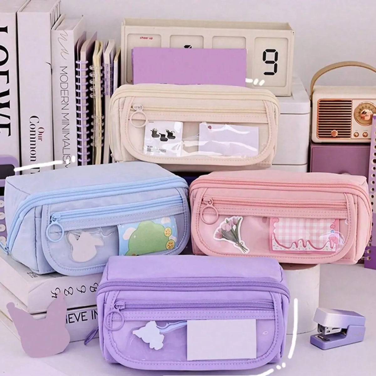 [Large-capacity Multi-functional Pencil Case] Three-layer Simple Large-capacity Pencil Case Stationery Box Version Of Junior High School Students High School Students Multi-functional Pencil Bag Study Tool Office Supplies