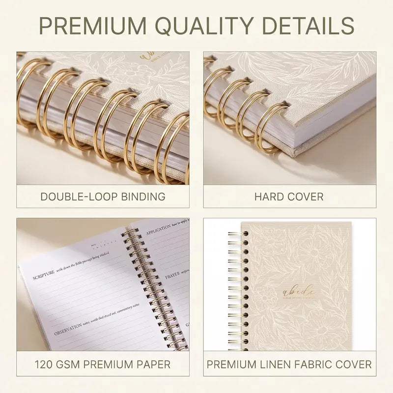Mr. Pen Abide Hardcover Journal Notebook - A5 Linen Cover, 136 Pages 120gsm Paper, Gold Metal Spiral, Collaborative Journal Supplies, Devotional Reflection Tool, Christian Gift for Women (SOAP Method)