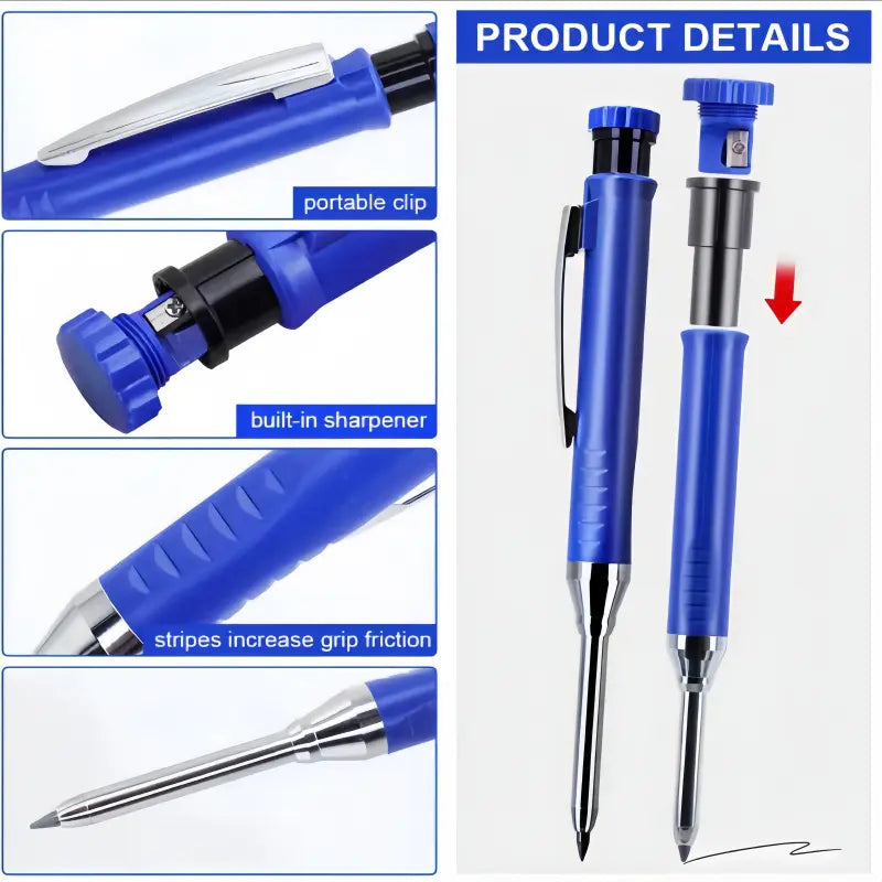 2/6Pcs Carpenter Pencils with 36 Pcs 2.8mm Refills Long Nosed Deep Hole Mechanical Pencil Construction with Built in Sharpener for Woodworking Drafting Architect Tool Mechanical Drawing Pencils, Drawing Supplies