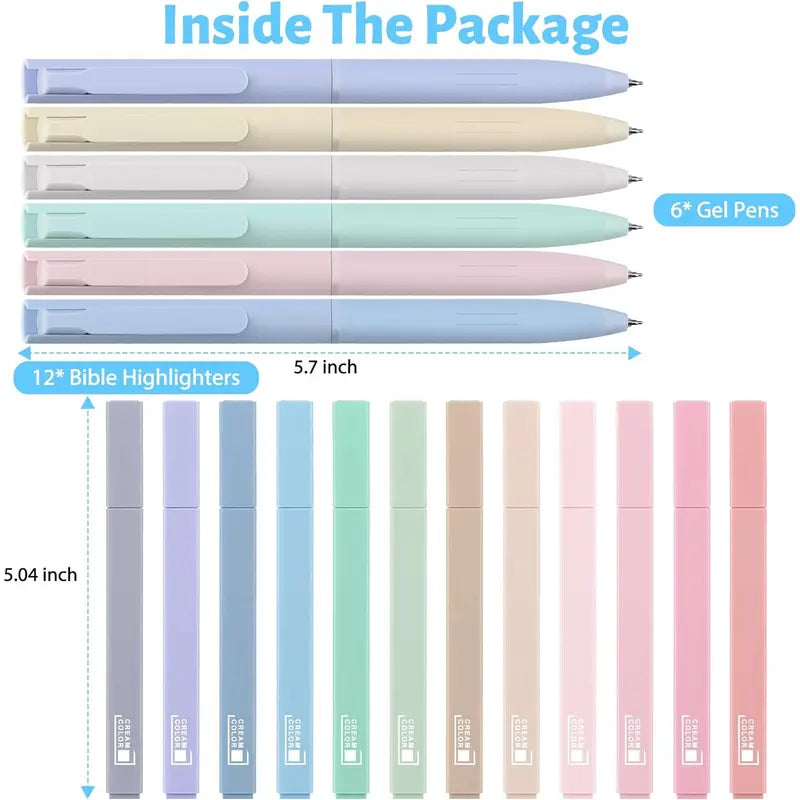 Unisex 18-Piece Quick-Dry Water-Based Highlighters & Multi Colored Pens Set - Ergonomic Smooth Writing Stationery, Bible-Page Safe, Home Improvement Gift for Holidays, Birthdays, College Supplies, Smooth Writing Pens