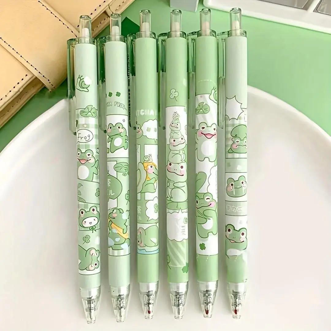 Cute Frog Pattern Gel Pen (6/12 Counts/set), 0.5mm Fine Point Recyclable Ink Rollerball Pen, Writing Pen for Students, Back to School Supplies, Aesthetic Pens, Cute Journal Pens, Writing Stationery