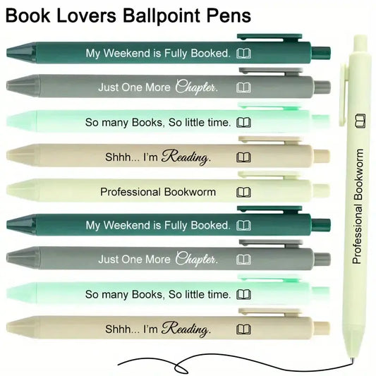 10pcs Book Lover's Ballpoint Pens - Funny Reading Quotes, Black ink - Ideal Librarian, Writer, Book Club Gifts, For Bookworms & Literary Parties, Librarian Appreciation, Writing Stationery, Office supplies, Stationery Writing Tools